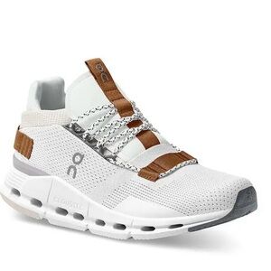 On Running White and Brown Lace-Up Athletic Sneakers